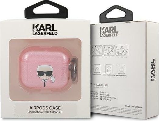 Karl Lagerfeld AirPods 3 Футрола, Glitter Karl's Head, Pink