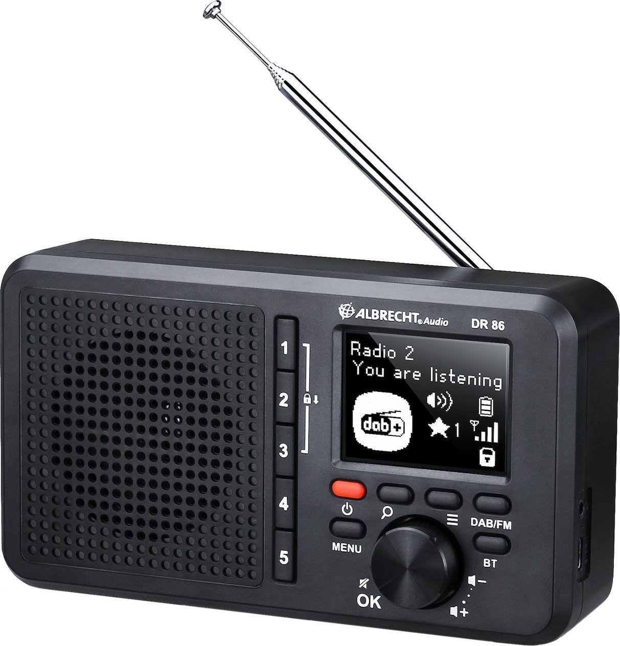 Radio digjitale Albrecht DR 86 Senior, DAB+ FM, ekran 2.4", e zezë