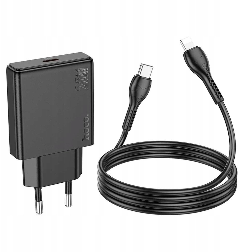 Karikues muri Hoco N37 Slim, 30W PD QC, kabllo USB C në Lightning 1m, i zi