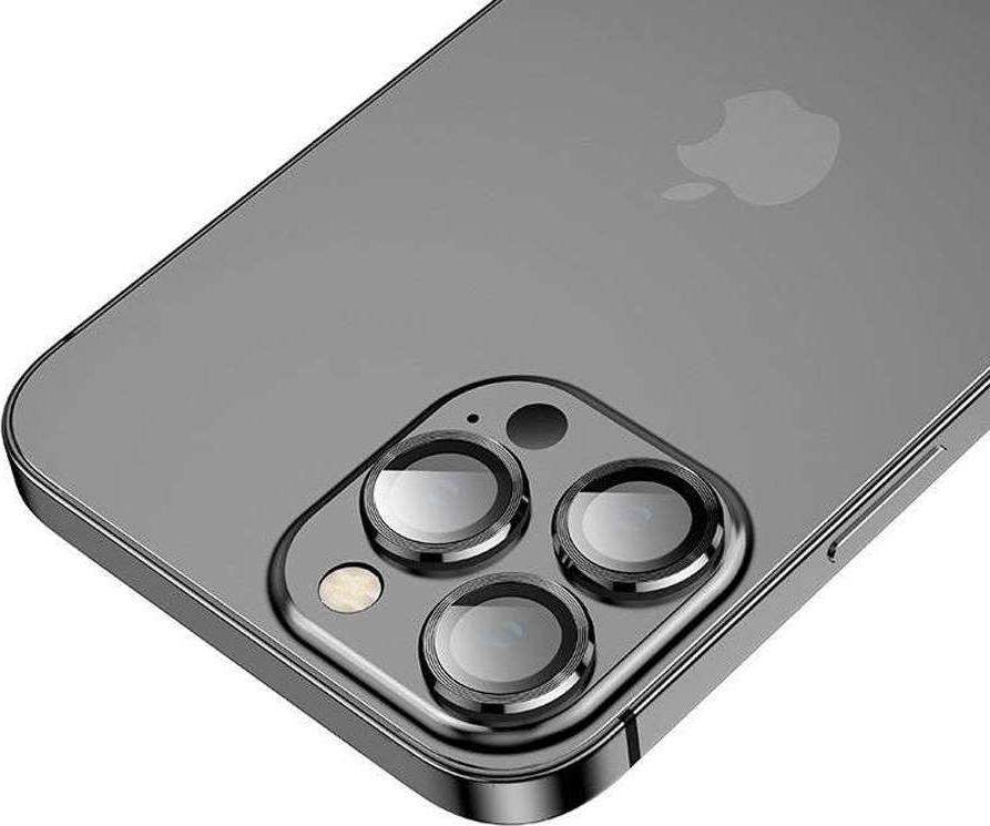 Mbrojtëse lente kamere Hofi Camring Pro+, për iPhone 13 Pro 13 Pro Max, xham alumini, e zezë