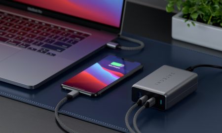 Satechi 100W USB-C PD компактен GaN полнач, двоен USB-C + USB-A