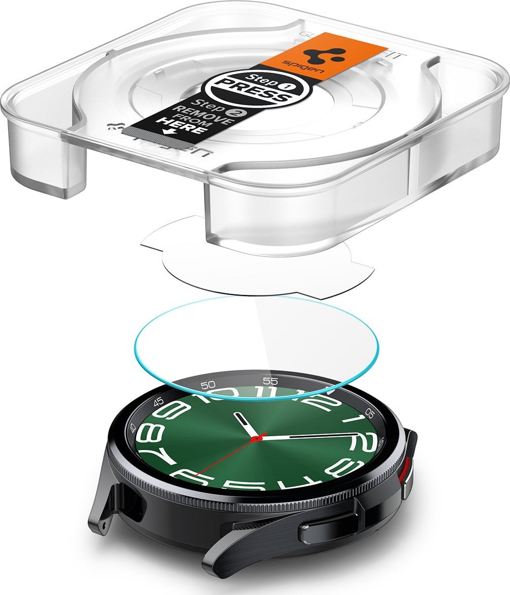 Xham mbrojtës Spigen Glass tR EZ Fit, set 2 copë, për Samsung Galaxy Watch6 Classic 47mm, transparent