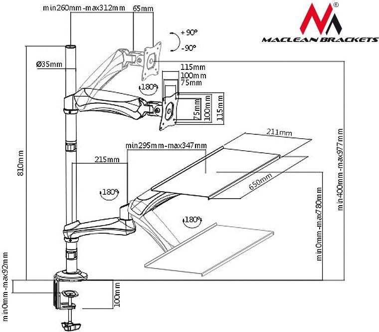 Mbajtës monitori dhe tastiere Maclean, 13"-27"