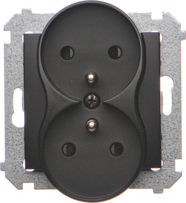 Prizë dyshe me tokëzim Kontakt-Simon Simon 54, 16A 250V, me roleta mbrojtëse, e zezë mat