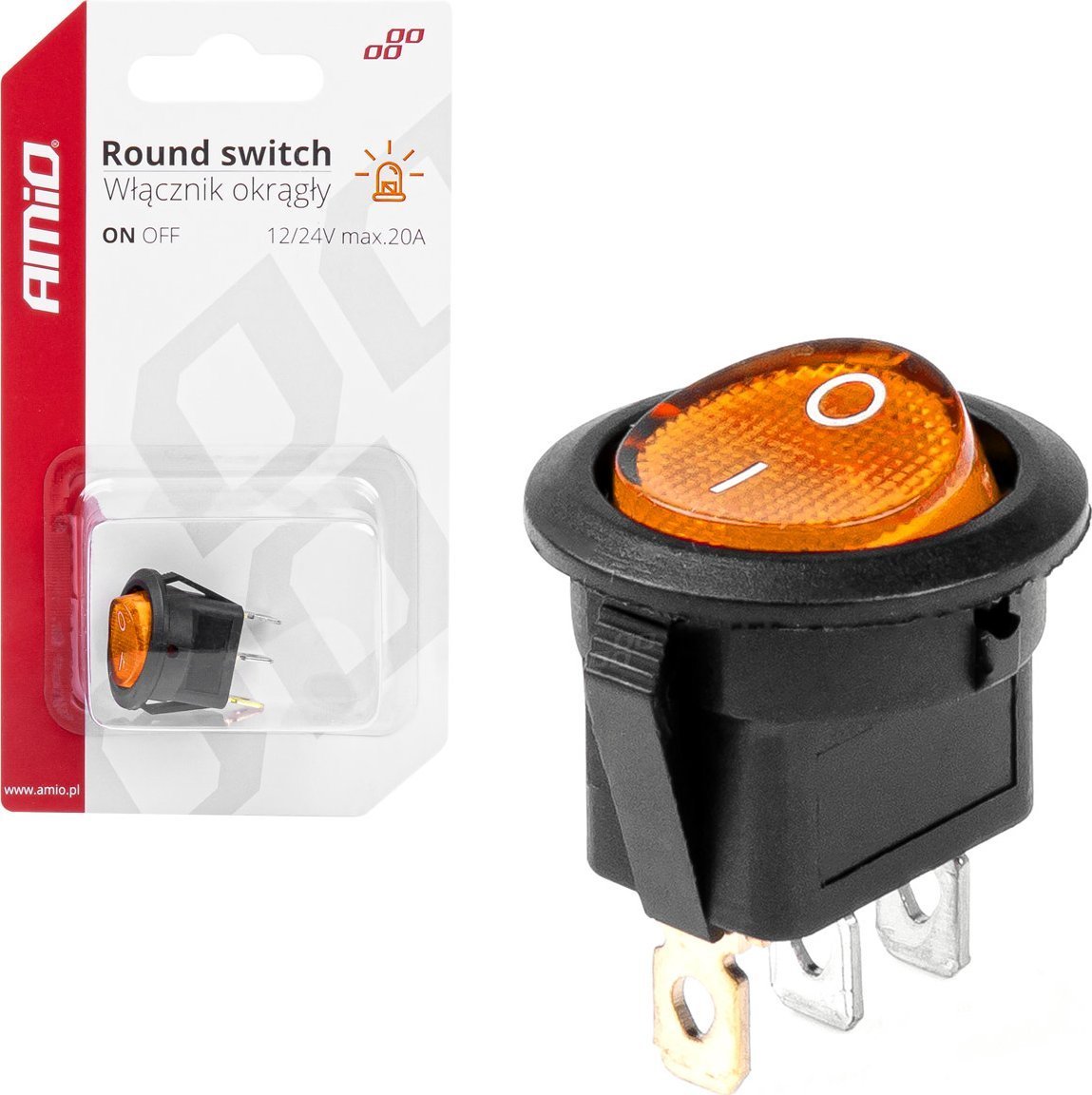 Proces Rrethor Buton rrethor i ndricuar AMiO, ON OFF, 12V 24V, i zi me drite te ...