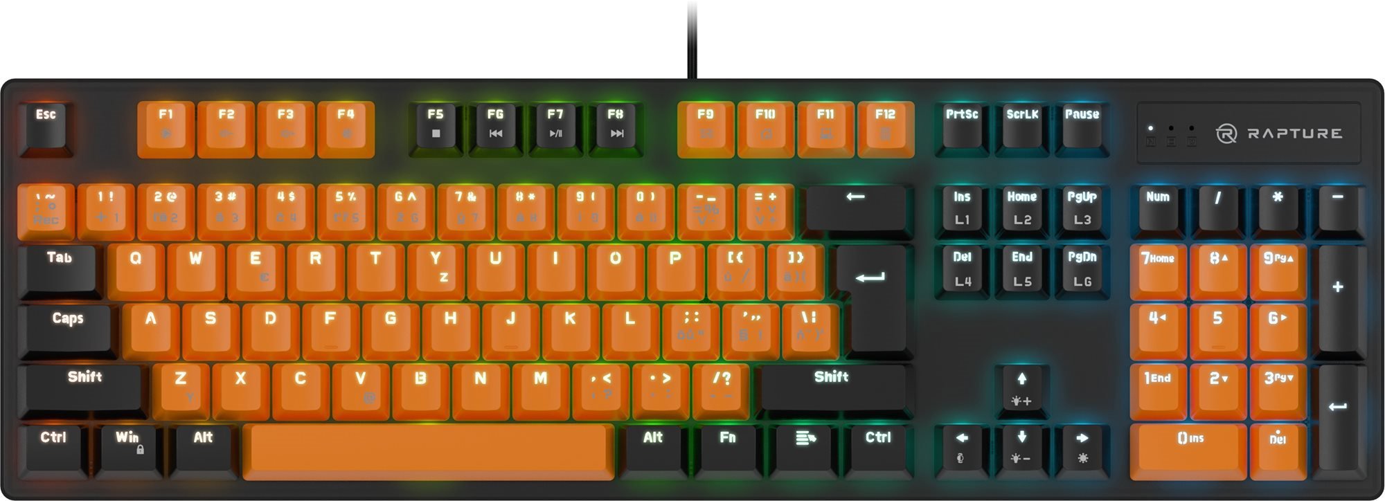 Tastierë mekanike Rapture X-RAY Outemu Red, RGB, e zezë / portokalltë