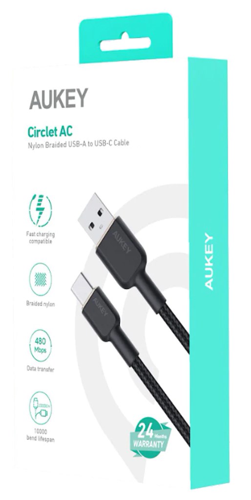 Kabllo Aukey, USB A / USB C, 1.8 m, e zezë