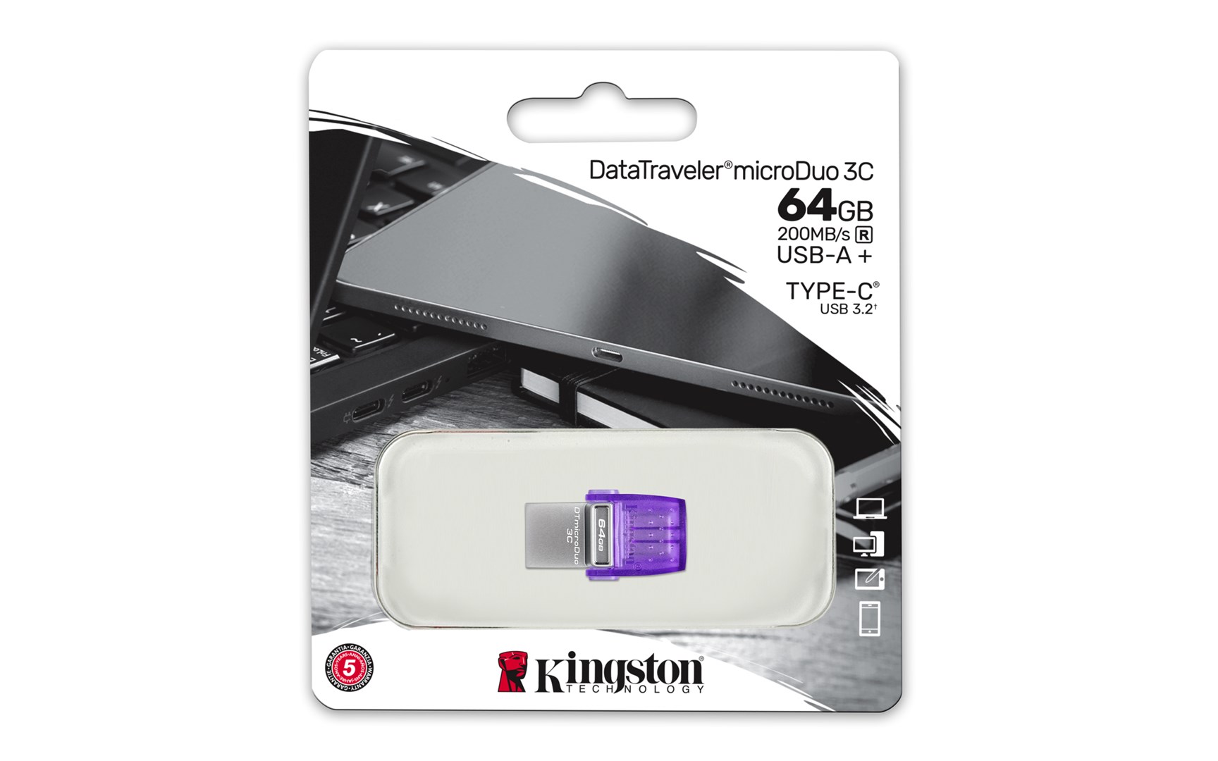USB Kingston DataTraveler microDuo 3C 200MB/s dual, 64 GB, USB Type-A / USB Type-C