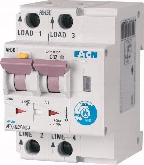 Detektor harku elektrik Eaton AFDD-20/2/C/003, 2P 32A, 30 mA Tipi A, i bardhë