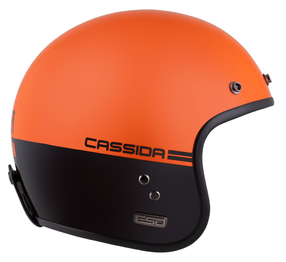 Helmë moto CASSIDA ESO Super Hooligan, open face, ECE 22.06, e zezë portokalli perlë