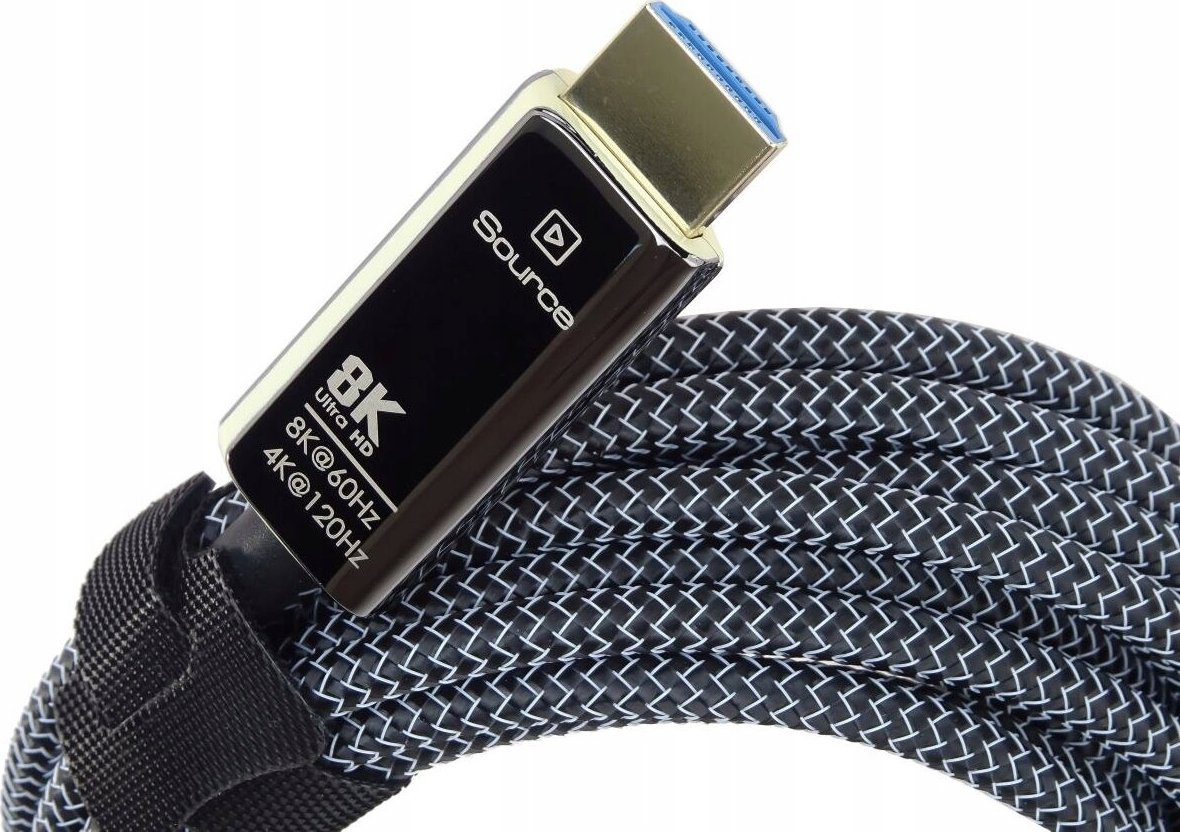 Kabllo HDMI PremiumCord Ultra High Speed 2.1, fibër optike, 20m, 8K, kontakte të pozinkuara me ar