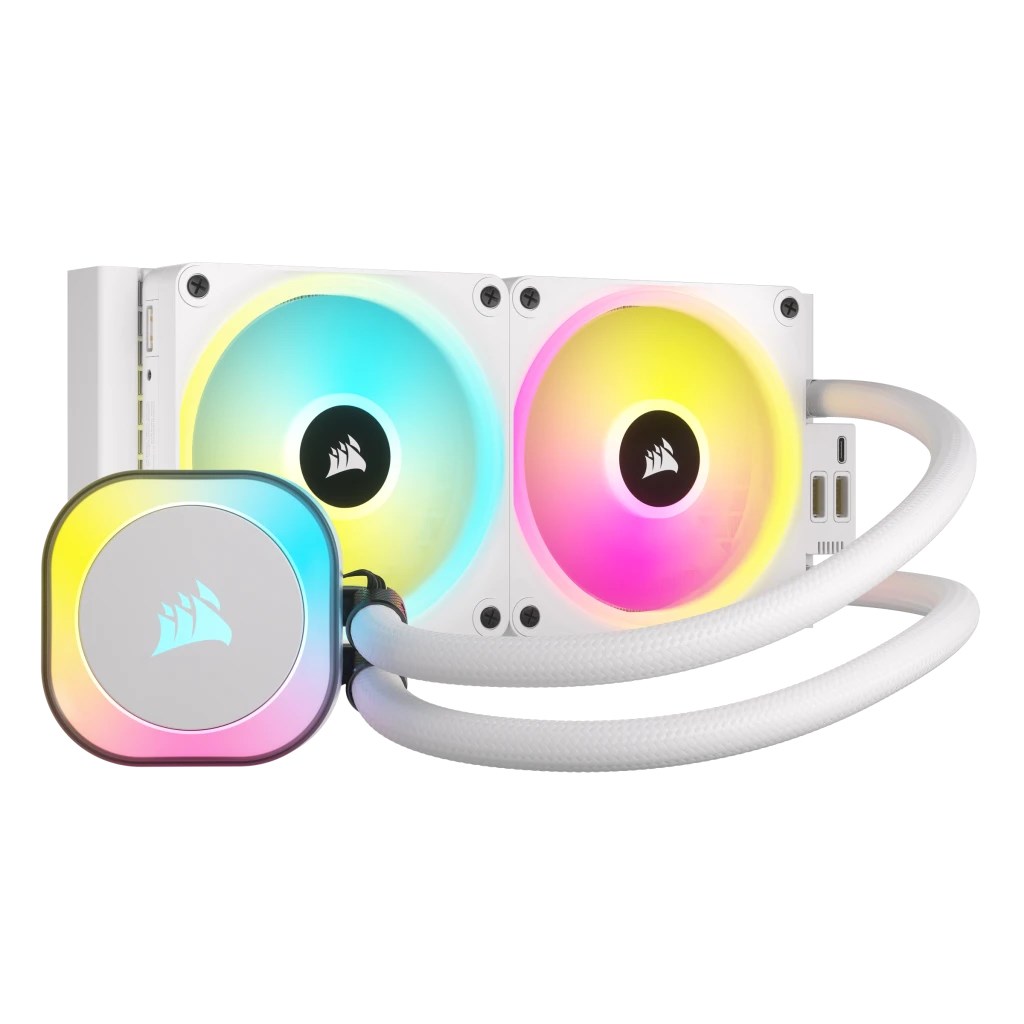 Ftohës me ujë për CPU CORSAIR iCUE LINK H100i RGB, 240 mm, LGA 1700/AM5, i bardhë