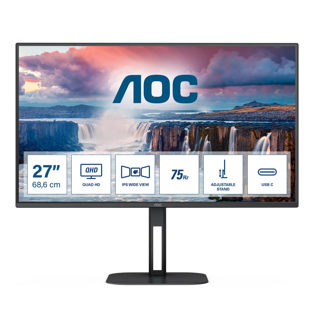 Monitor AOC V5 Q27V5C, 27", 2560 x 1440, Quad HD, 75 Hz, i zi
