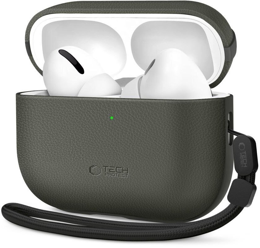 Etui për kufje Tech-Protect NaturalFit, për Apple AirPods Pro 3, lëkurë, jeshile ulliri