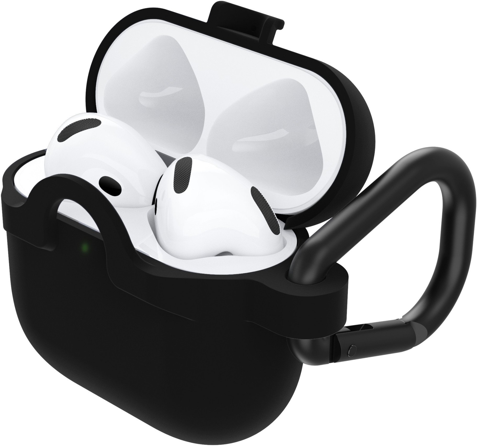 Kuti mbrojtëse për kufje OtterBox AirPods 4th Gen, me karabinë, e zezë transparente