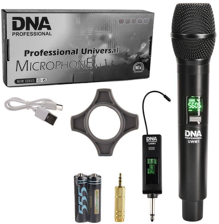 Sistem mikrofoni pa tela DNA UWM 1, UHF 560-590 MHz, distancë 50 m, i zi