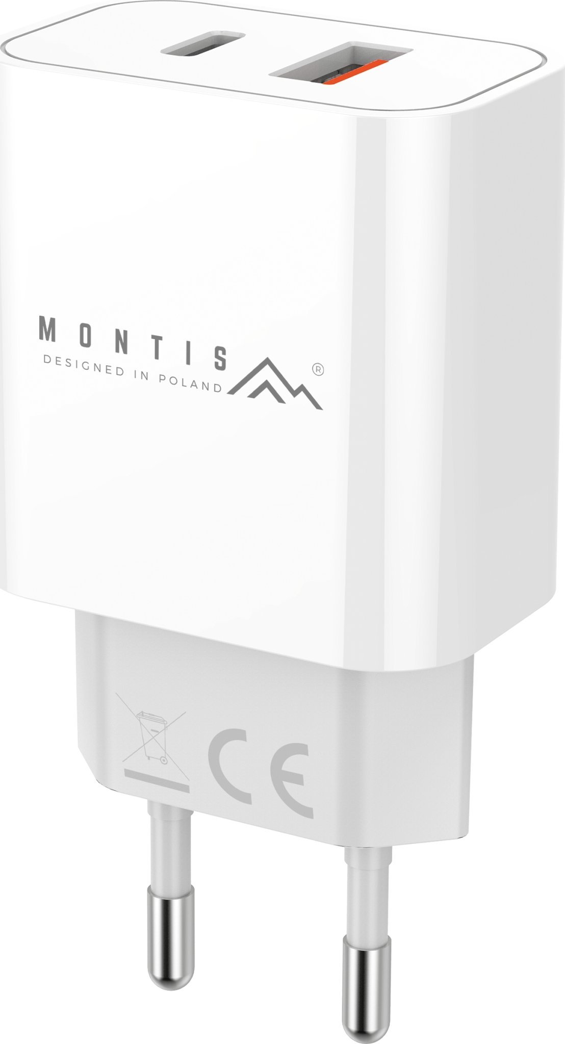 Мрежен полнач Montis MT123, 20W, 1x USB A 1x USB C, бело сив