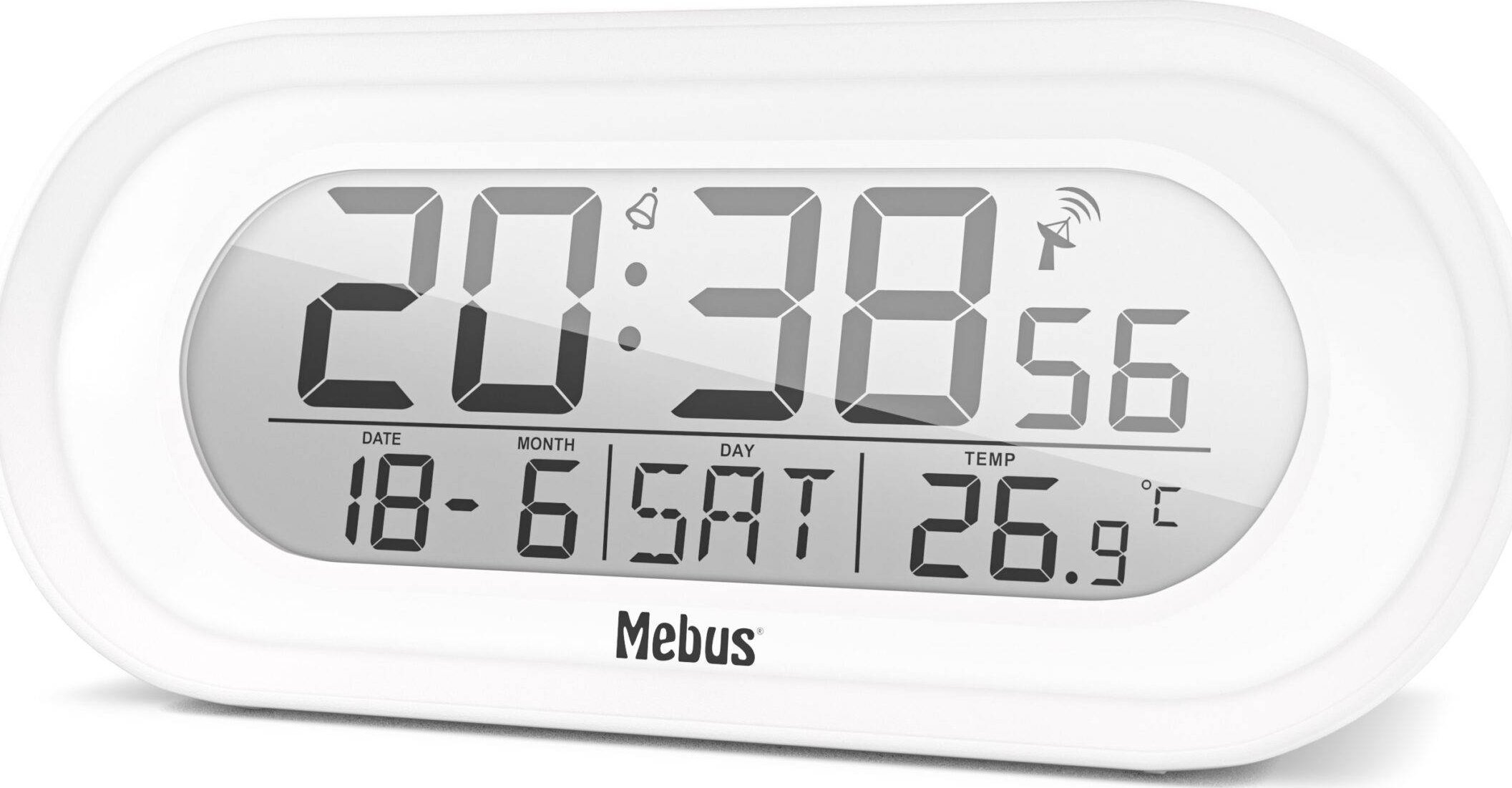 Дигитален будилник Mebus 25808, син екран, мерење температура °C, бел