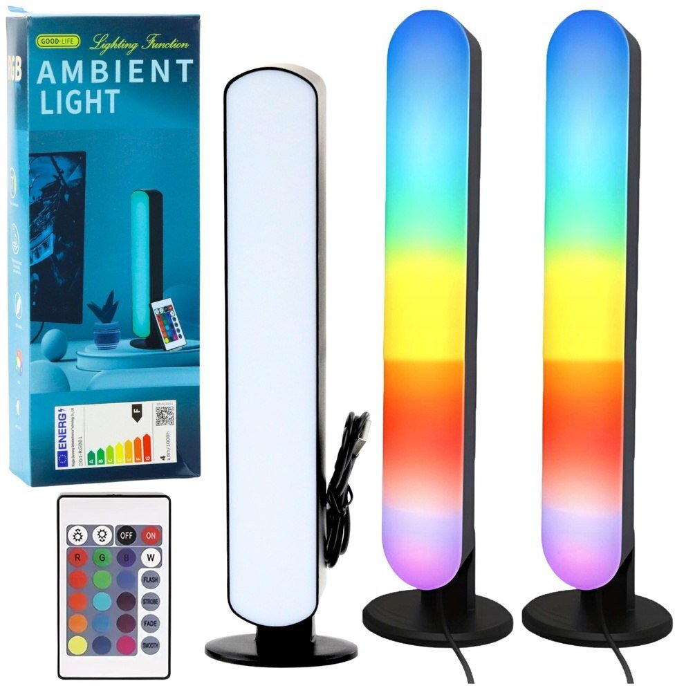 Set llampa tavoline gaming RGB LED, 2 copë, me telekomandë, të zeza