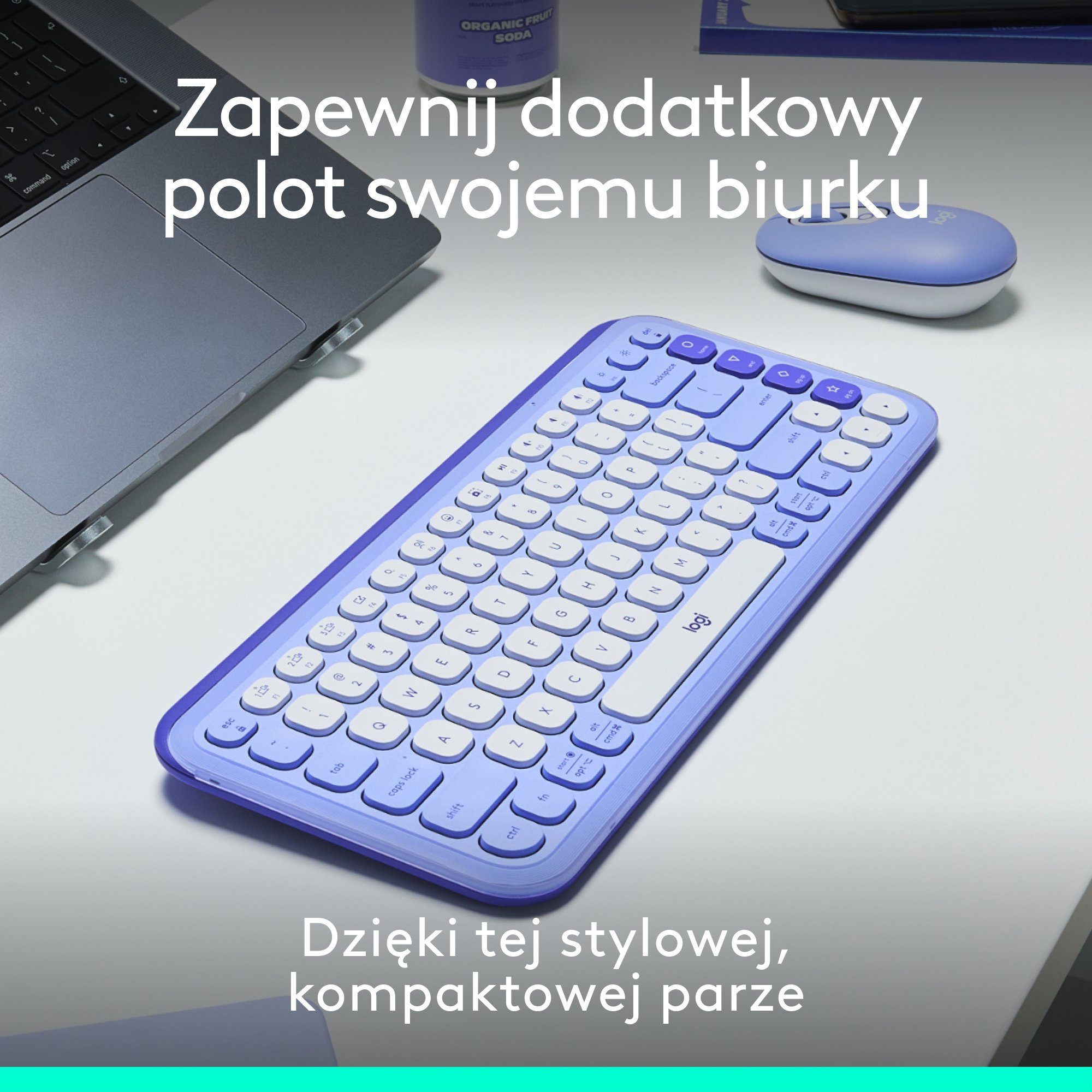 Сет тастатура и глушец Logitech POP Icon, Bluetooth, повеќеплатформски, виолетова и бела