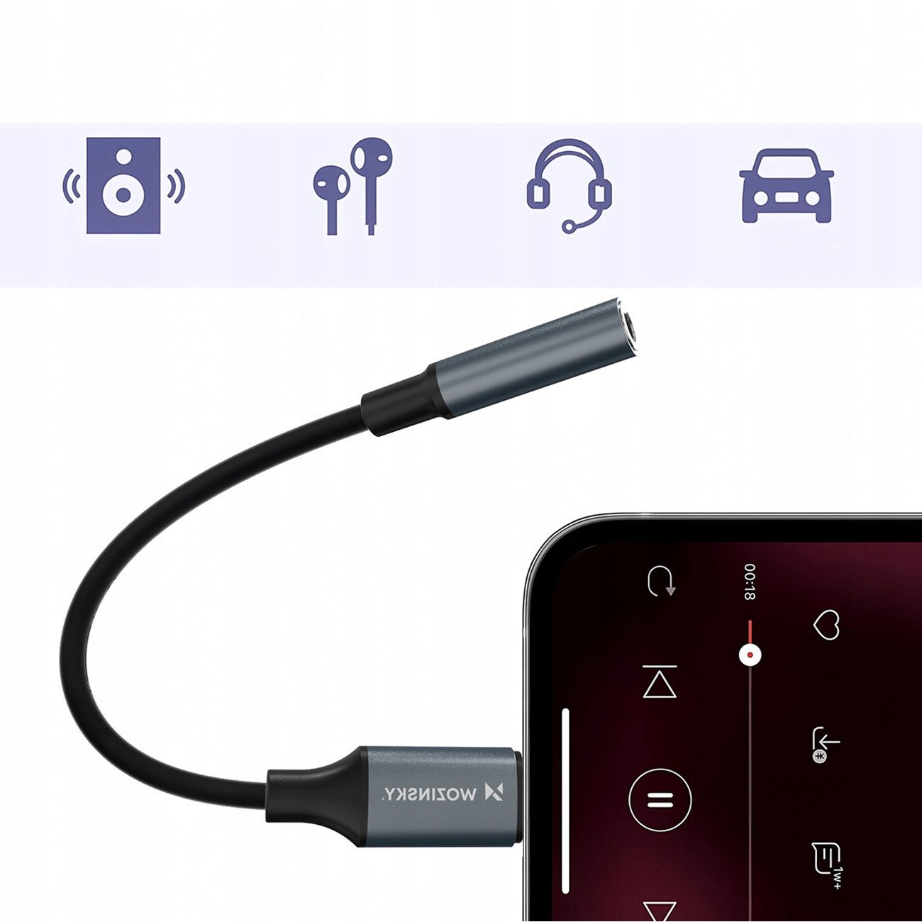 Adapter audio Wozinsky WALJ-01 Lightning në 3.5 mm, për iPhone dhe iPad, i zi