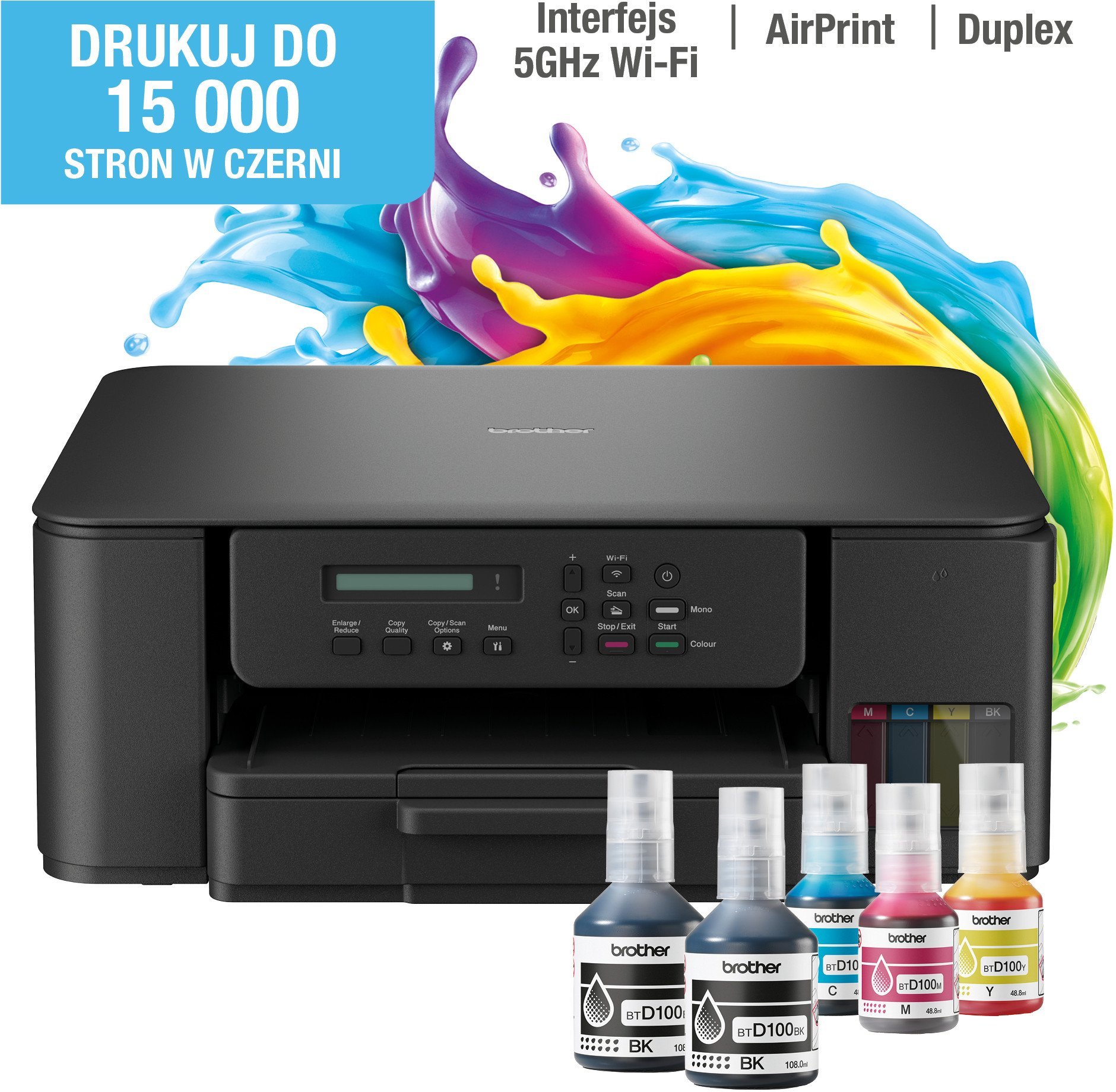 Printer inkjet Brother DCP-T530DW, 3 në 1, wireless, i zi