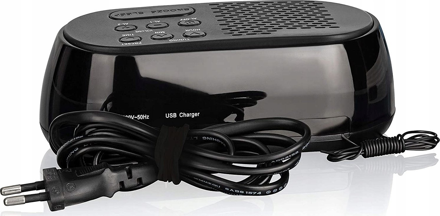 Radio orë Roadstar CLR-2477, projektor ore, portë USB, e zezë