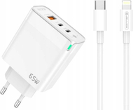 Karikues muri Jellico Fast Charger Quick 65W, 2x USB-C, USB-A, me kabllo Lightning për iPhone, i bardhë