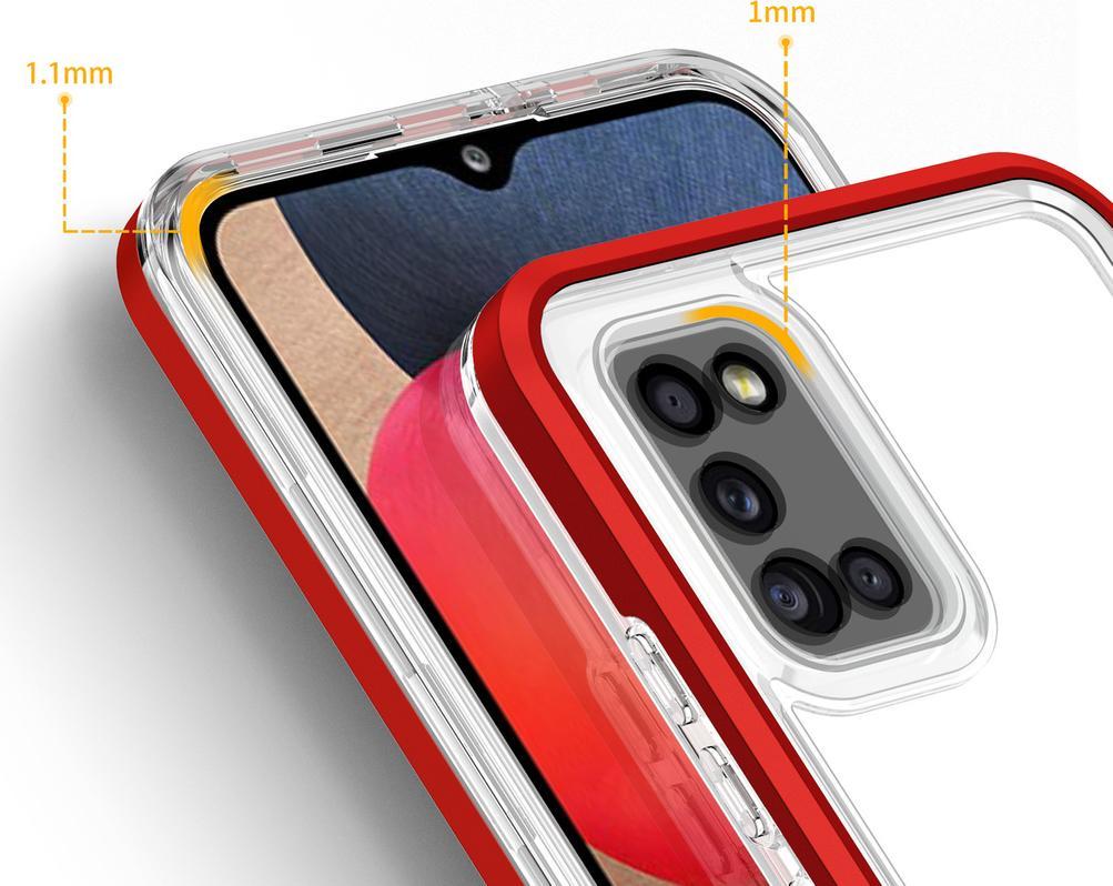Mbulesë telefoni Hurtel Clear 3in1 për Samsung Galaxy A03s, xhel fleksibël, kornizë mbrojtëse, e kuqe