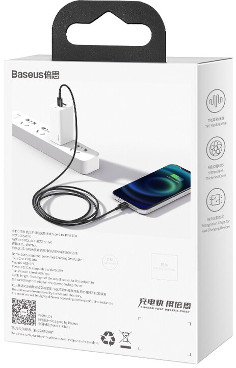 Kabllo BASEUS Superior Series USB-C - Lightning, 20W, 2m, e zezë