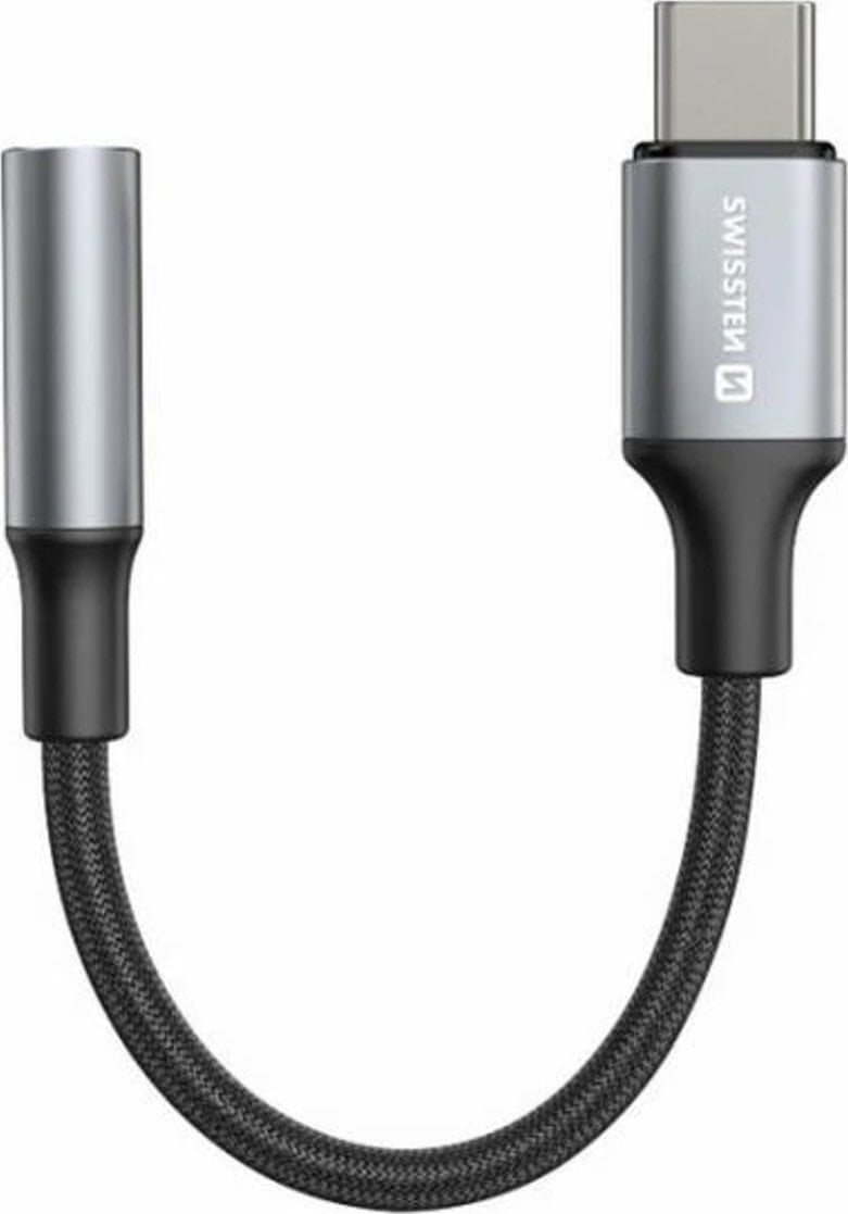 Adapter audio Swissten Textile USB C në 3.5mm, 0.15m, i zi