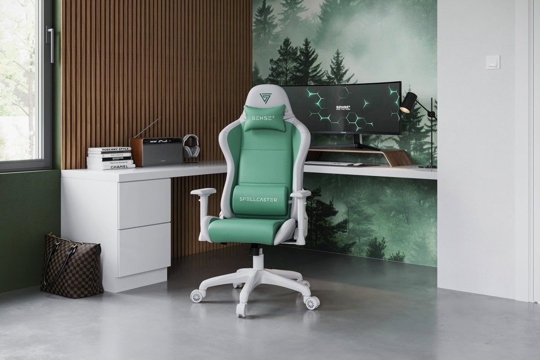 Стол SENSE7 Spellcaster FUKU PU, бела/зелена боја