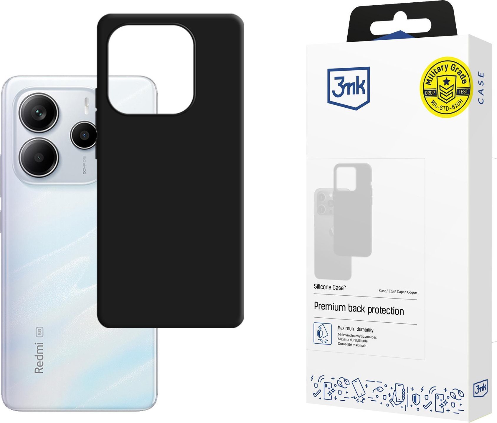 Силиконска футрола 3mk за Xiaomi Redmi Note 14 5G, заштитна, црна