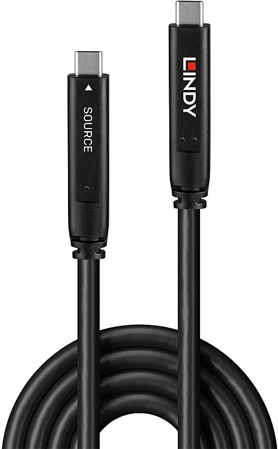 Kabllo USB C Lindy Type C Hybrid, 10m, USB 3.2 Gen 2 DP 1.4, e zezë