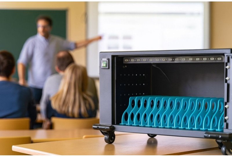 Kabinet karikues Techly, 16 porta USB C, 45W secila, i bardhë