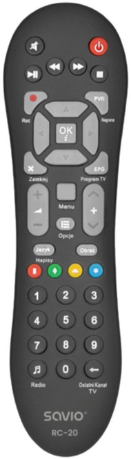 Telekomandë Savio RC-20, IR për dekoder Cyfrowy Polsat, e zezë