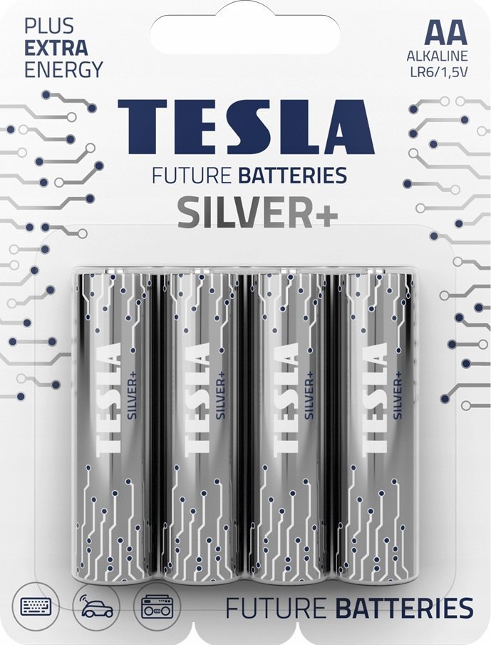 Алкални батерии TESLA Silver+, AA LR6, 1.5V, сет 4 парчиња