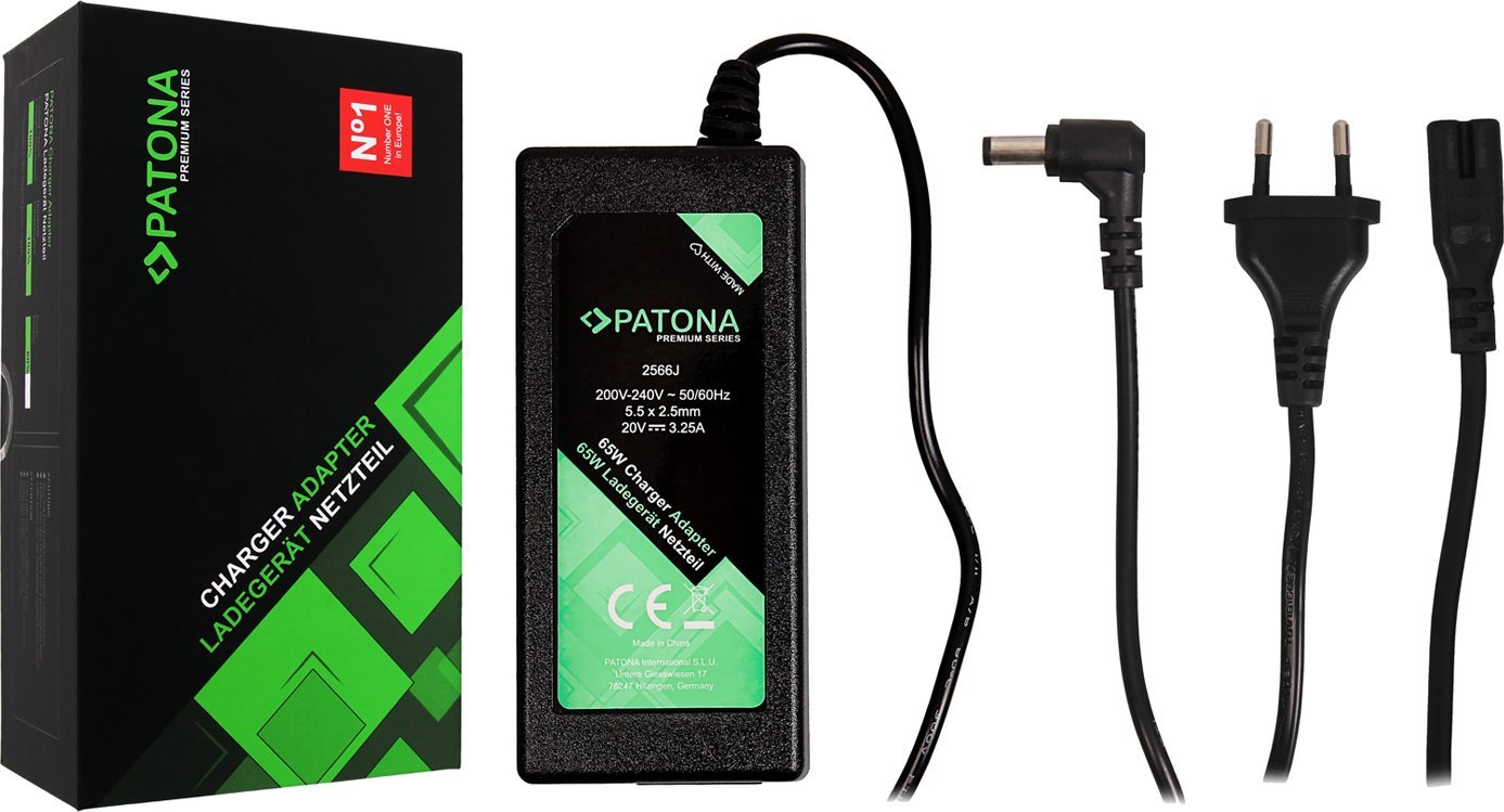 Adapter karikues laptopi PATONA, 20V 3.25A 65W, konektor 5.5x2.5mm, i zi