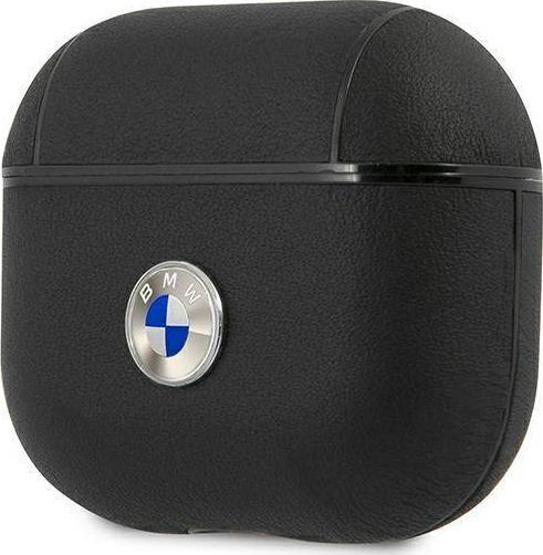 Mbulesë BMW BMA3SSLBK për AirPods 3, lëkurë origjinale, me logo argjendi, e zezë