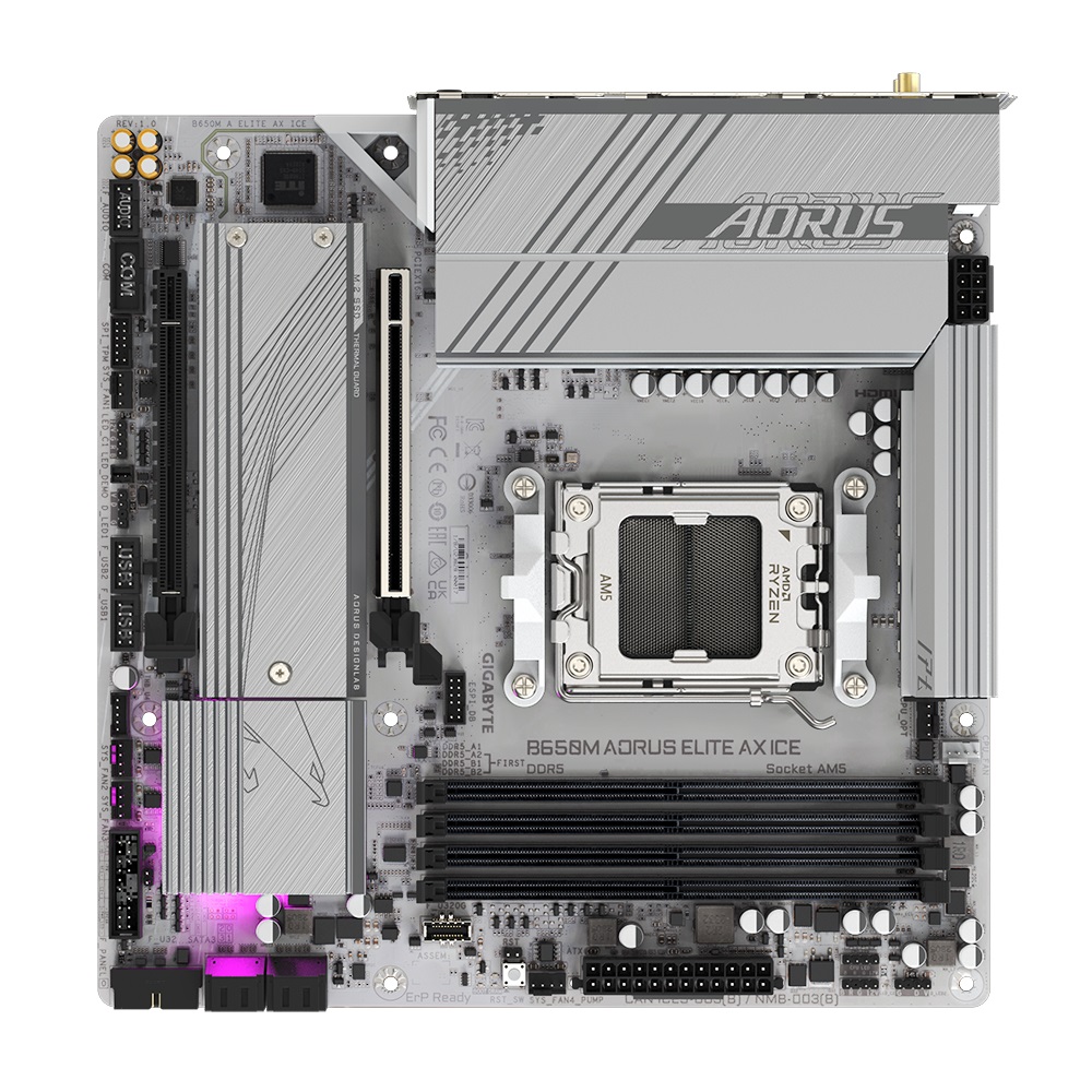 Pllakë amë AORUS B650M Elite AX Ice, AMD B650, Socket AM5, ATX, e bardhë