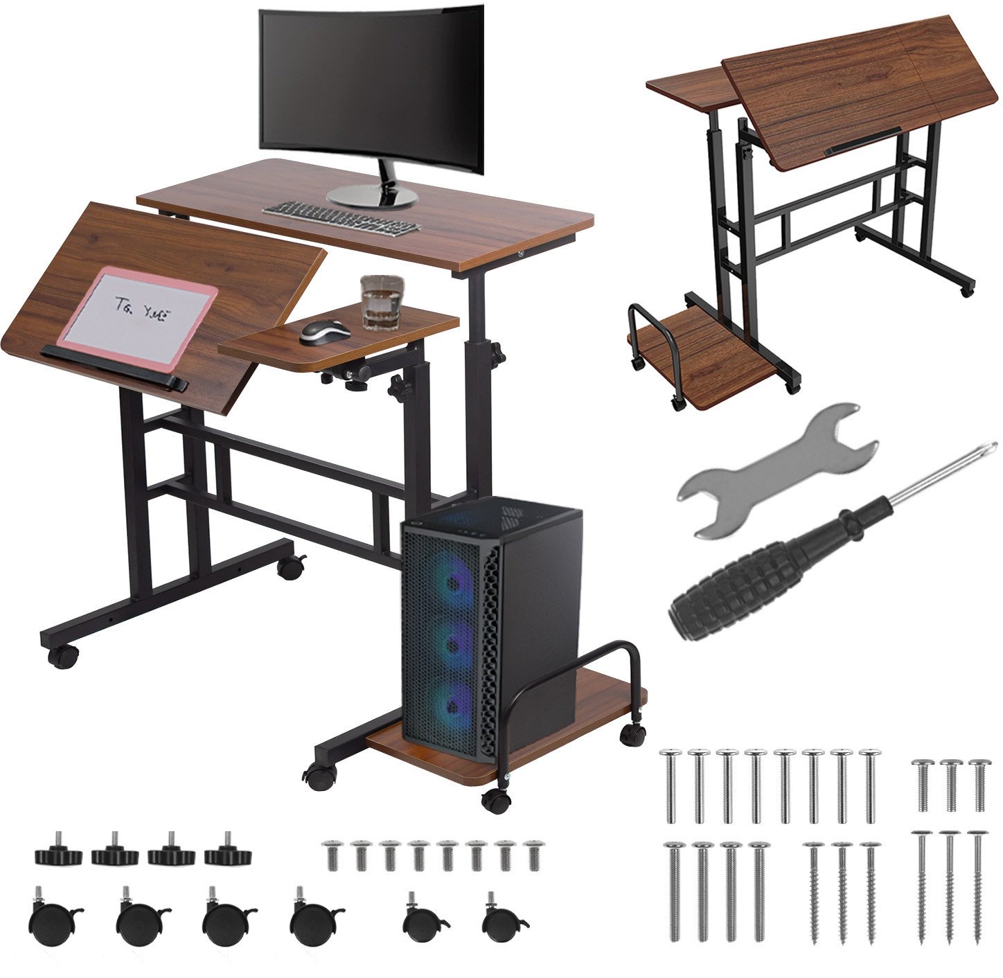 Мобилна прилагодлива маса Maclean MC-124, 80x60 cm, прилагодување на висина 67-115 cm, црна