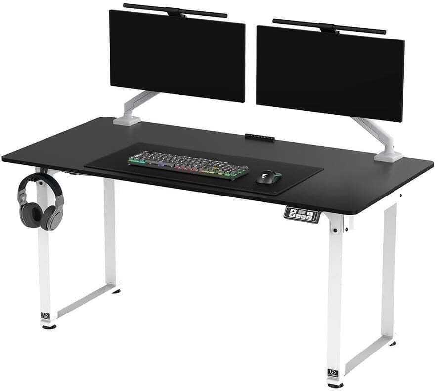 Tavolinë gaming Ultradesk QUEST, 140x70cm, lartësi e rregullueshme 72-120cm, bardh e zi