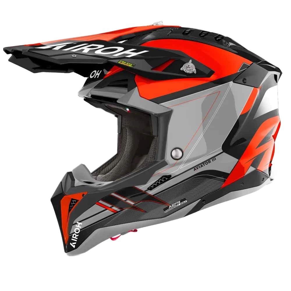 Kaskë motocross Airoh Aviator 3 Saber, HPC Carbon, XS, e zezë portokalli gri