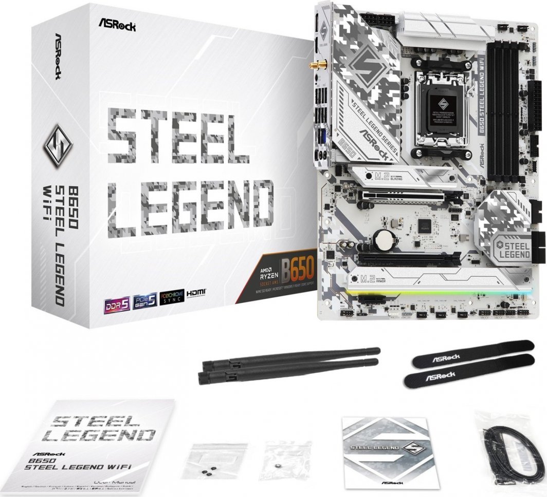 Матична плоча ASRock B650 STEEL LEGEND WIFI, PCIe 5.0, DDR5, бела