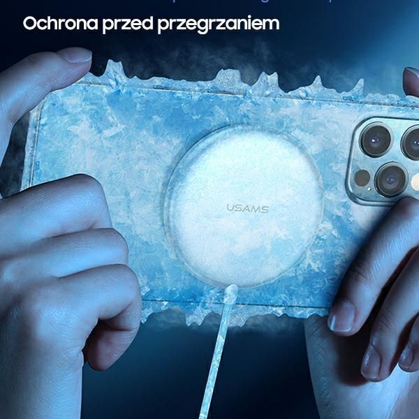 Karikues magnetik Usams US-CD160, 15W për celularët iPhone të serisë 12, i argjendtë