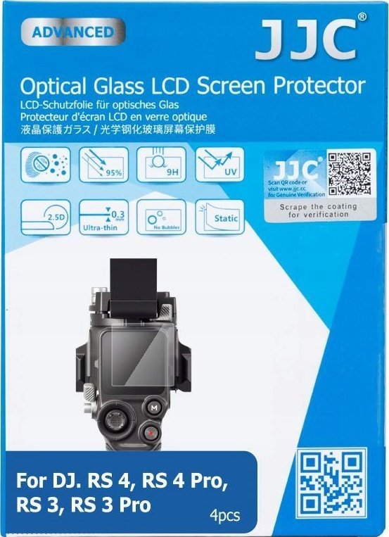 Заштитно стакло за екран JJC GSP-DJRS3PK4, за DJI RS3 RS3 PRO RS4 RS4 PRO, сет 4 парчиња, проѕирно