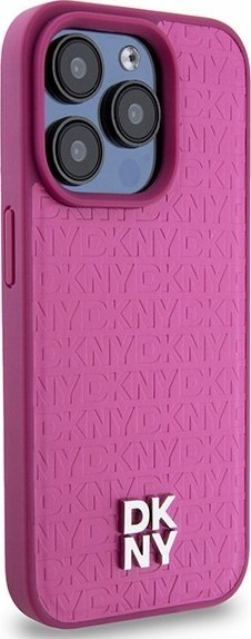 Mbulesë telefoni DKNY PU Leather Repeat Pattern Stack Logo MagSafe për iPhone 15 Pro, mbrojtëse, rozë