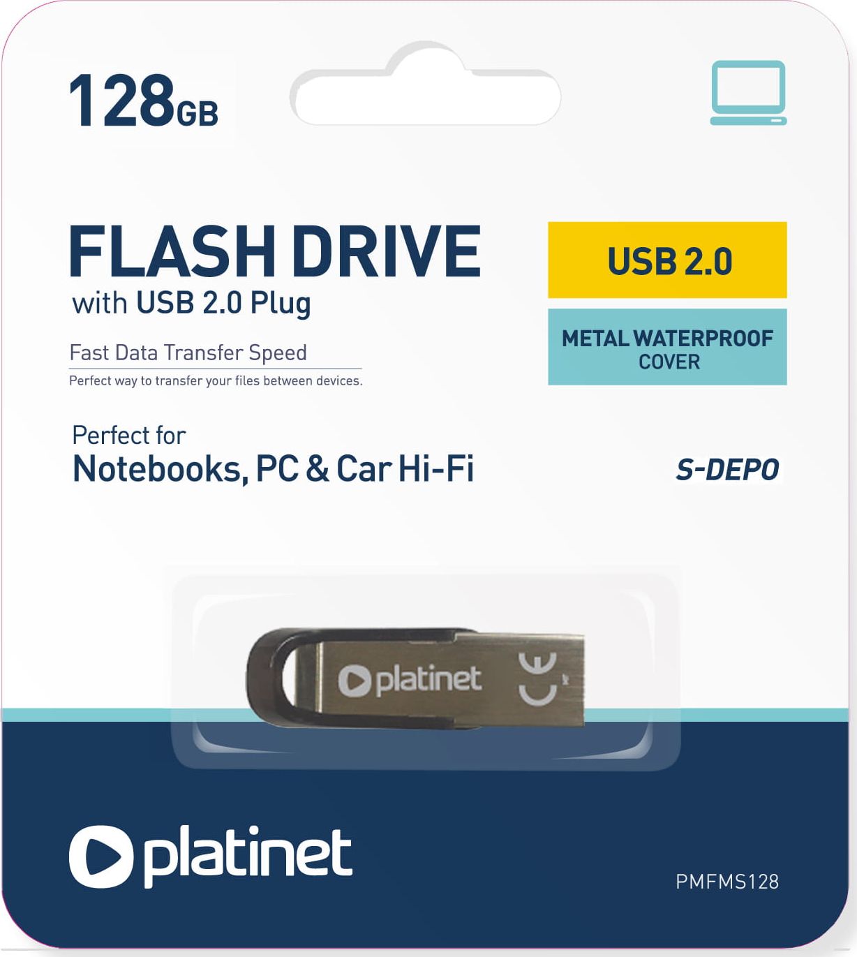 USB Platinet S DEPO PMFMS128, 128GB, metalik, rezistent ndaj ujit