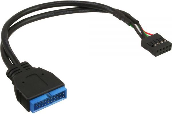 Kabllo adapter InLine 33449I, USB 19 pin në USB 9 pin, 0.15m, e zezë
