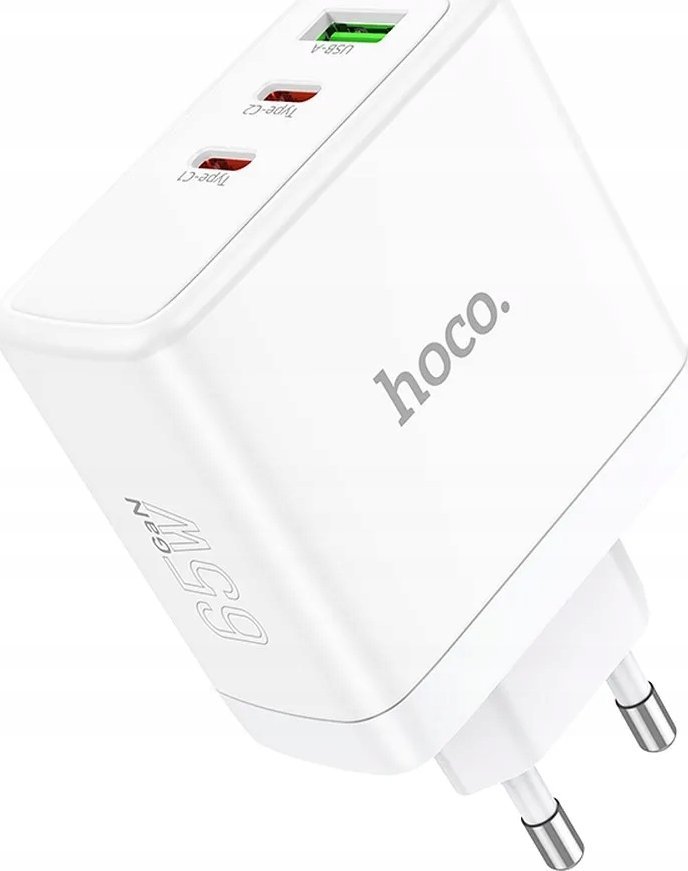 Полнач за ѕид Hoco N30, 65W GaN, 2x USB C 1x USB A PD QC, бел